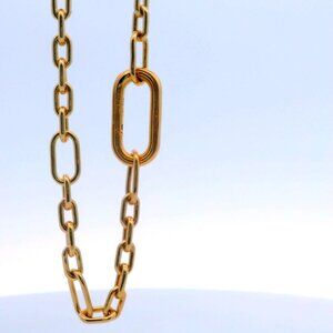 Gold Filled Over Silver Asymetrical Oval Push Clasp Open Link Bracelet 8.1 inch"